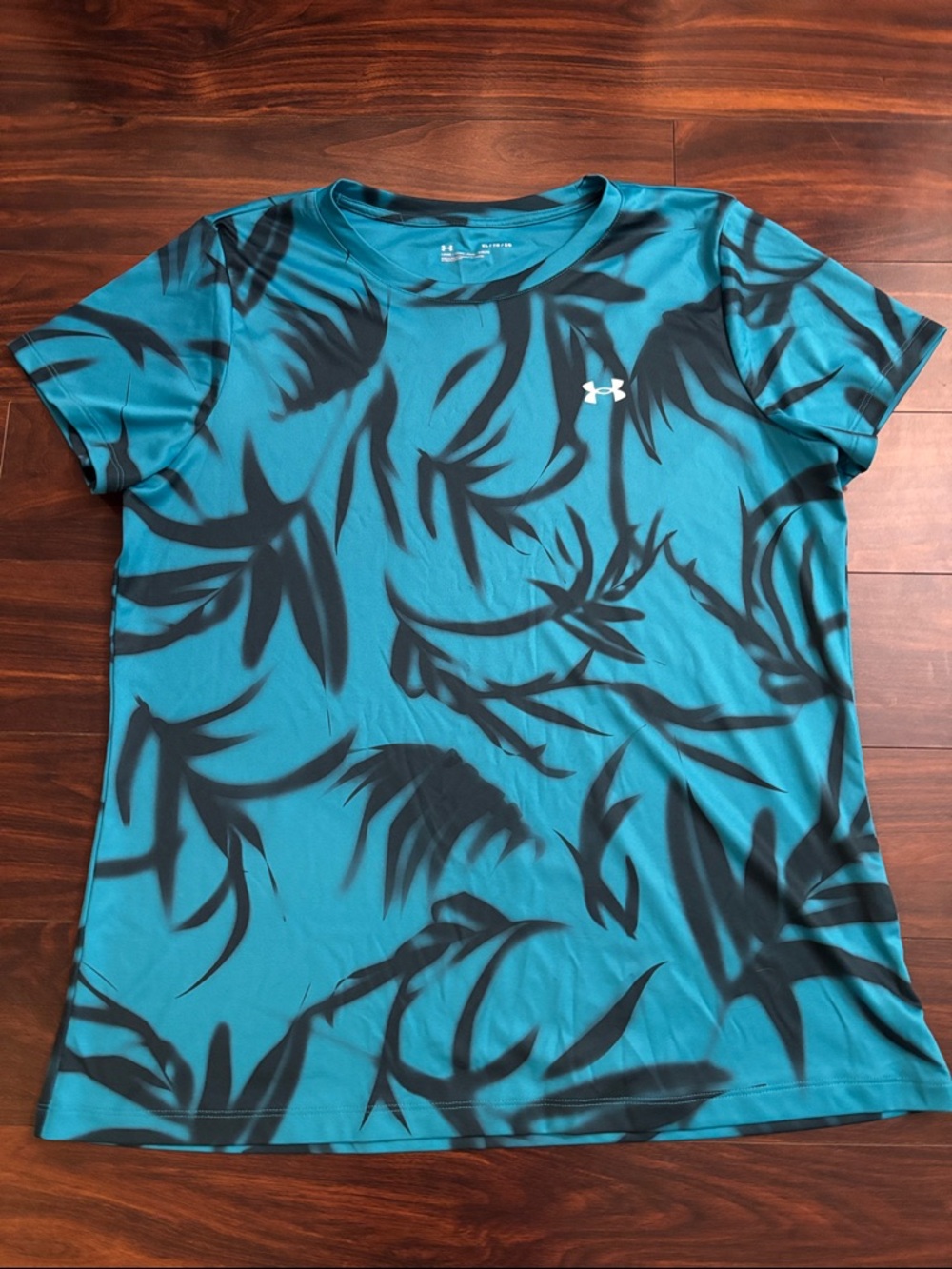 Under Armour Women's Teal Short-Sleeve Active Tee with Black Leaf Print